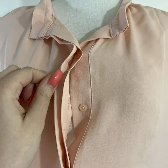 Apt 9 Light Peach Pink Button Up Collared Tank Top Chiffon Large Workwear Office - Picture 5 of 6